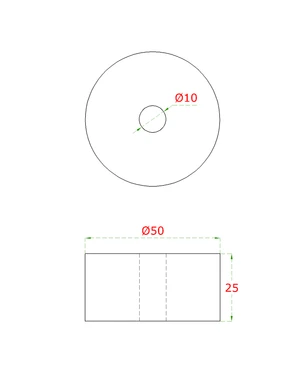 Pŕechod na vymezení vzdálenosti, ø 50mm /ø 10mm /L: 25mm, broušená nerez K320 /AISI304, bal: 1ks - slide 1