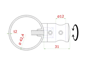 Nerezový sloup, boční kotvení, 4 řadový průchodný, vnitřní, vrch pevný (ø 42,4x2 mm), leštěná nerez / AISI304 - slide 3