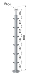 nerezový stĺp, vrchné kotvenie, 6 radový rohový: 90°, vrch pevný (ø 42.4x2mm), leštená nerez /AISI304