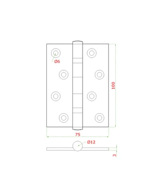 Nerezové pánty 2ks, 100x75x3mm, max. nosnosť: 80 kg, brúsená nerez K320 /AISI304 - slide 1