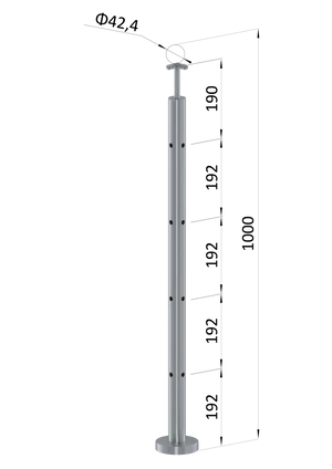 nerezový stĺp, vrchné kotvenie, 4 dierový rohový: 90°, vrch pevný (ø 42.4x2mm), leštená nerez /AISI304 - slide 0