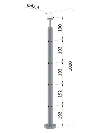 nerezový stĺp, vrchné kotvenie, 4 dierový rohový: 90°, vrch pevný (ø 42.4x2mm), leštená nerez /AISI304 - slide 0