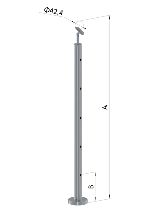 Nerezový sloup, vrchní kotvení, 5 děrový průchodný, vrch nastavitelný (ø 42,4x2 mm), broušená nerez K320 / AISI304 - slide 0