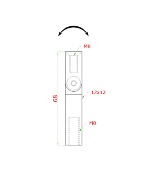 Čap s kĺbom (12x12mm, L: 68mm /vnútorný závit M6 - vnútorný závit M8x25mm), brúsená nerez K320 /AISI304 - slide 1