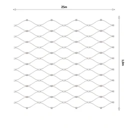 Nerezová lanková sieť, 1,0m x 25m (šxd), oko 50x50 mm, hrúbka lanka 2mm, AISI316 (V nerozloženom stave má sieť 29,1m)