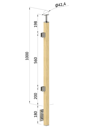 drevený stĺp, bočné kotvenie, výplň: sklo, koncový, ľavý, vrch pevný (40x40mm), materiál: buk, brúsený povrch s náterom BORI (bezfarebný) - slide 0