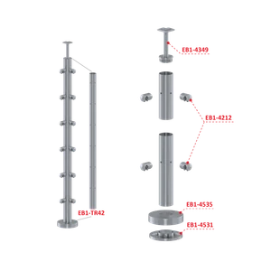 Nerezový sloup, vrchní kotvení, 6 řadový, rohový: 90°, vrch pevný (ø42,4x2 mm), broušená nerez K320 / AISI304 - slide 2