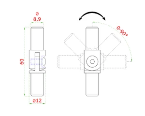 Spoj nastaviteľný (0-100°) plný materiál, s kĺbom, na trubku ø 12mm, leštená nerez /AISI304 - slide 1