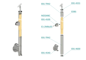 Dřevěný sloup, boční kotvení, výplň: sklo, levý, vrch nastavitelný (ø42 mm), materiál: buk, broušený povrch s nátěrem BORI (bezbarvý) - slide 1