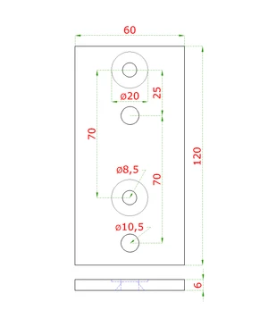 Platňa na bočné kotvenie stĺpu (120x60x6mm) brúsená nerez K320 /AISI304 - slide 1