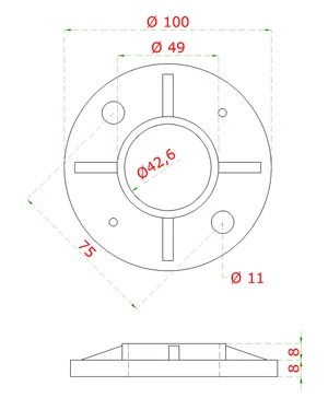 Příruba na trubku ø 42,4 mm (ø 100 /8,8 mm), broušená nerez K320 / AISI316 - slide 1