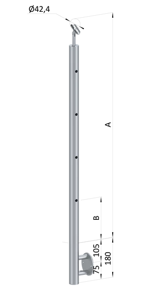 nerezový stĺp, bočné kotvenie, 4 dierový koncový, pravý, vrch nastaviteľný (ø 42.4x2mm), brúsená nerez K320 /AISI304 - slide 0