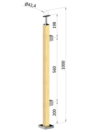 drevený stĺp, vrchné kotvenie, výplň: sklo, pravý, vrch pevný (40x40mm), materiál: buk, brúsený povrch s náterom, BORI (bezfarebný) - slide 0