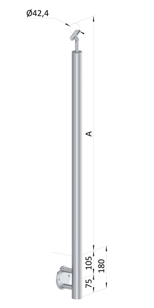 nerezový stĺp, bočné kotvenie, bez výplne, vrch nastaviteľný (ø 42.4x2mm), brúsená nerez K320 /AISI316 - slide 0