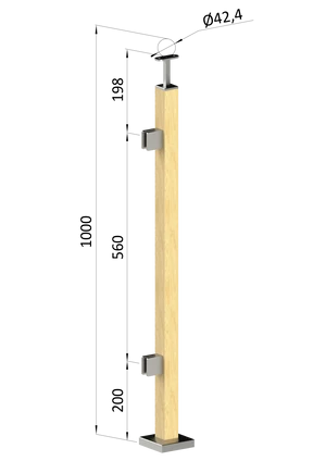 dřevěný sloup, vrchní kotvení, výplň: sklo, levý, vrch pevný (40x40mm), materiál: buk, broušený povrch s nátěrem BORI (bezbarvý) - slide 0