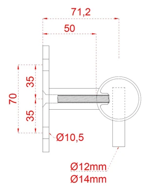 Nerezový sloup, boční kotvení, 5 děrový koncový, levý, vrch pevný (ø42,4x2 mm), broušená nerez K320 / AISI316 - slide 4