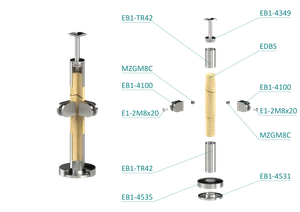 drevený stĺp, vrchné kotvenie, výplň: sklo, rohový, vrch pevný (ø 42mm), materiál: buk, brúsený povrch s náteromn BORI (bezfarebný) - slide 1