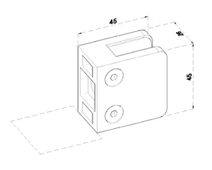 Svorka skla / plechu plochá (45x45x26 mm), bez úchytových šroubů a krytek na šrouby, leštěná nerez / AISI304, balení neobsahuje gumičky na sklo - slide 1