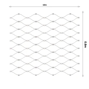 Nerezová lanková sieť, 0,8m x 10m (šxd), oko 50x50 mm, hrúbka lanka 2mm, AISI316 (V nerozloženom stave má sieť 11,64m) - slide 0