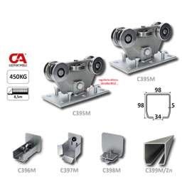 MEDIO-Klasik samonosný systém 98x98x5mm posuvnej brány do 450kg/8,5m otvor (C399M/Zn 1x6m pozinkovaný profil, C395M KLASIK 2ks, C396M 1ks, C397M, C398M 1ks), bežná prevádzka