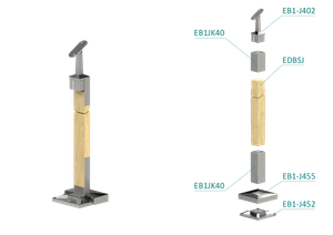 dřevěný sloup, vrchní kotvení, bez výplně, vrch nastavitelný (40x40mm), materiál: buk, broušený povrch s nátěrem BORI (bezbarvý) - slide 1