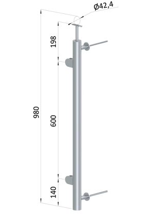 nerezový stĺp, bočné kotvenie, výplň: sklo, ľavý, vrch pevný, (ø 42.4x2mm), brúsená nerez K320 /AISI304 - slide 0