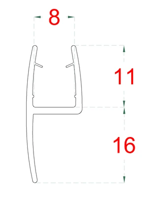 Plastové tesnenie na sklo 8mm, medzi sklenené dvere a stenu alebo podlahu, 2200mm - slide 1