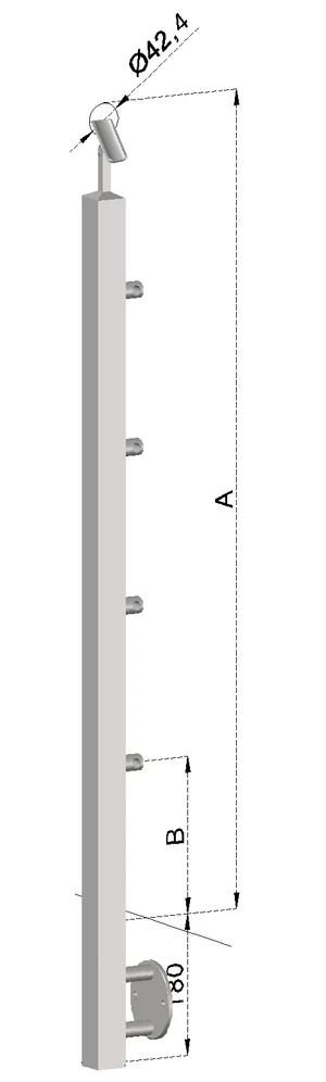 nerezový stĺp, bočné kotvenie, 4 radový priechodný, vnútorný, vrch nastaviteľný (40x40mm), brúsená nerez K320 /AISI304 - slide 0
