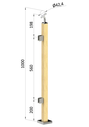 drevený stĺp, vrchné kotvenie, výplň: sklo, ľavý, vrch nastaviteľný (40x40mm), materiál: buk, brúsený povrch bez náteru - slide 0