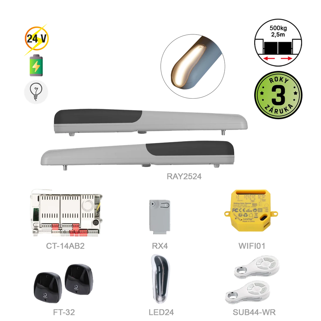 900KRAY2524ER + WIFI pre dvojkrídlovú bránu do 2.5m/krídlo