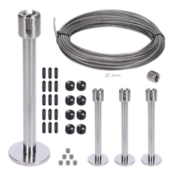 Montážna sada pre zelenú stenu (priemer lanka 4mm) - Nerez a plast - obsahuje potrebné množstvo komponentov na prislúchajúci rozmer (príruby, lanká, plastové spojky a koncovky na lanko)