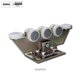 Vozík regulovateľný pre C-profil 70x70x4mm, polyamidové kolieska 8ks, žltý zinok, pre bránu do 300kg otvor do 5,5m