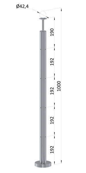 Nerezový stĺp, 4 radový M6, rohový:90°, vrch pevný - slide 0