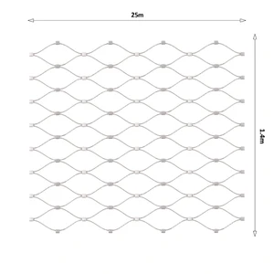 nerezová lanková síť, 1,4m x 25m (šxd), oko 60x104 mm, tloušťka lanka 2mm, AISI316 (V nerozloženém stavu má síť 29,8m) - slide 0