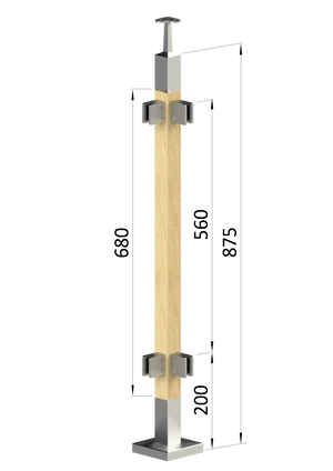 drevený stĺp, vrchné kotvenie, výplň: sklo, rohový, vrch pevný (40x40mm), materiál: buk, brúsený povrch s náterom BORI (bezfarebný) - slide 0
