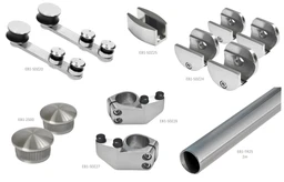 závesný systém - set na sklenené dvere (hrúbka skla: 8.00 - 12.00mm), set obsahuje: EB1-SDZ26 1ks, EB1-SDZ27 1ks, EB1-SDZ20 2ks, EB1-SDZ24 4ks, EB1-SDZ25 1ks, EB1-2500 2ks, EB1-TR25 2m brúsená nerez K320 /AISI304