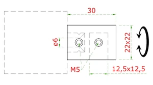 Držiak štvorhranného profilu 12x12mm (koncový-pravý), plochý, (30x22mm), brúsená nerez K320 /AISI304 - slide 1