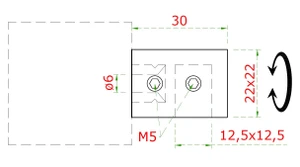 držák čtyřhranného profilu 12x12mm (koncový-pravý), plochý, (30x22mm), broušená nerez K320 /AISI304 - slide 1