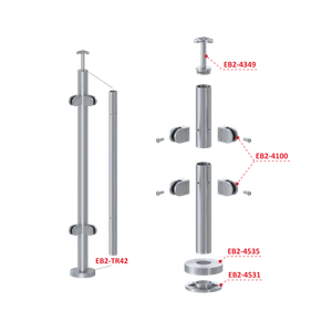 Nerezový sloup, vrchní kotvení, výplň: sklo, rohový: 90°, vrch pevný (ø42,4x2 mm), broušená nerez K320 / AISI316 - slide 2