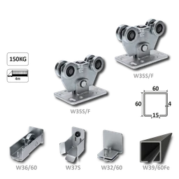 Samonosný systém 60x60x4 mm pro posuvné brány do 150 kg / 4 m průjezd (W39/60Fe 6 m černý profil, 1x W-SET60/F)