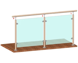drevený stĺp, vrchné kotvenie, výplň: sklo, priechodný, vrch pevný (ø 42mm), materiál: buk, brúsený povrch s náterom BORI (bezfarebný) - slide 1