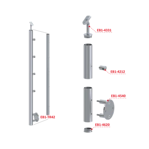 nerezový sloup, boční kotvení, 4 řadový průchozí, vnitřní, vrch nastavitelný, (ø 42.4x2mm), broušená nerez K320 /AISI304 - slide 2