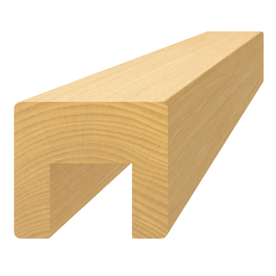 dřevěný profil (45x40mm/L:3000mm) s drážkou 24x22mm, materiál: buk, broušený povrch bez nátěru, balení: PVC fólie, necinkovaný materiál