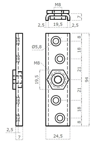 Lišta pro uchycení vozíku C778P, lisovaná otočná matice, závit M8 - slide 2