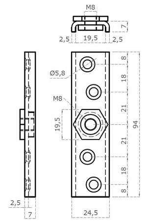 lišta pre uchytenie vozíka C750P, C752P, C778P, C780P, lisovaná otočná matica, závit M8 - slide 2