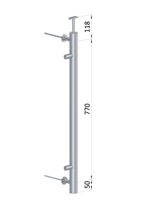 nerezový stĺp, bočné kotvenie, výplň: plech, ľavý, vrch pevný, (ø 42.4x2mm), brúsená nerez K320 /AISI304 - slide 1