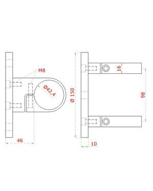 Úchyt na boční kotvení sloupu ø 42,4 mm, (kotevní deska ø 150/10 mm), broušená nerez K320 / AISI304 - slide 1