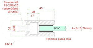 Svorka skla na trubku ø 42,4 mm (45x45x26 mm), broušená nerez K320 / AISI316, balení neobsahuje gumičky na sklo - slide 2