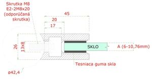 Svorka skla na trubku ø 42.4mm (45x45x26mm) pre sklo 6-10.76mm, brúsená nerez K320 /AISI316, balenie neobsahuje gumičky na sklo - slide 2