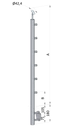 Nerezový sloup, boční kotvení, 6 řadový průchodný, vnitřní, vrch nastavitelný (ø 42,4x2 mm), leštěná nerez / AISI304